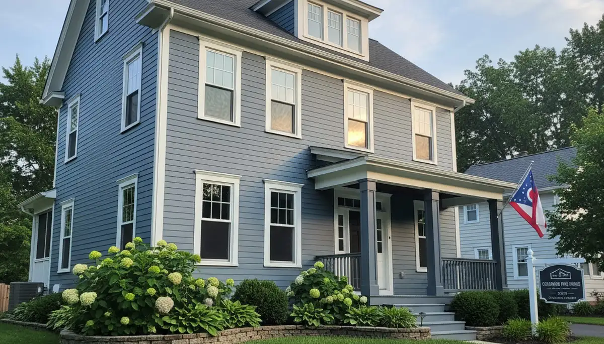 Freshly painted Columbus OH home exterior with durable, weather-resistant finish by local house painters