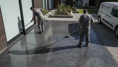 Professional concrete staining on patio surface in Columbus, OH by local house-painting experts
