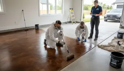 Professional concrete staining on residential patio in Columbus, OH by expert house painters