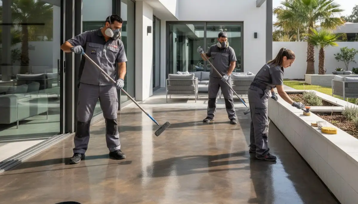 Professional concrete staining near Columbus, OH for patios, driveways, and floors by expert painters