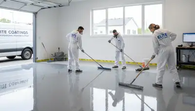 Epoxy floor coating in Columbus, OH garage with glossy, durable finish by local painting contractors