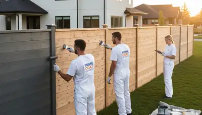 Professional fence painting in Columbus, OH by expert exterior painters protecting wood and vinyl fences