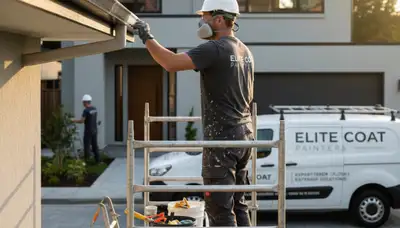 Professional gutter painting on a residential home in Columbus, OH by expert house painters