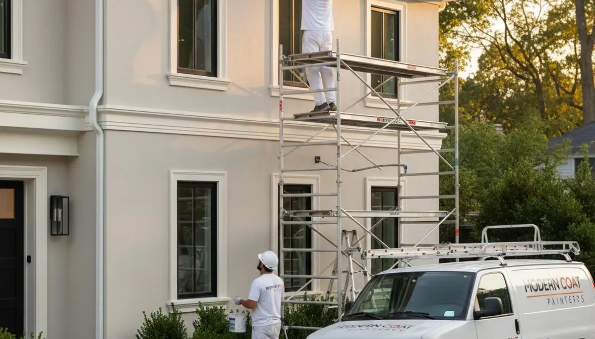 Professional gutter painting service on a Columbus, OH home by expert house painters