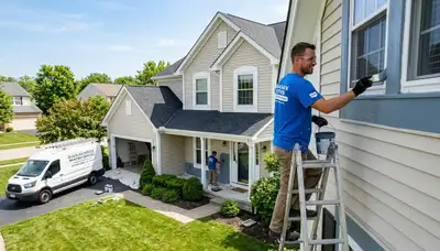 Professional house painters in Columbus OH refreshing residential exterior siding