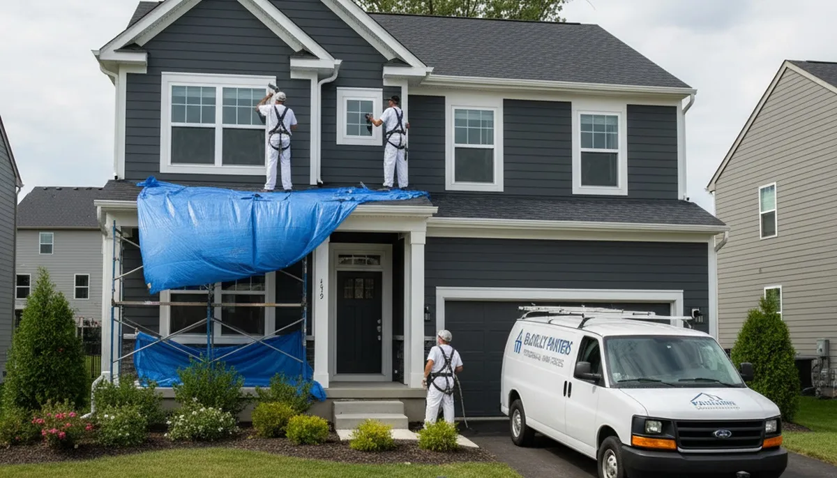 Professional house painters working on exterior home in Columbus, OH