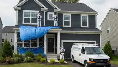 Professional house painters working on exterior home in Columbus, OH
