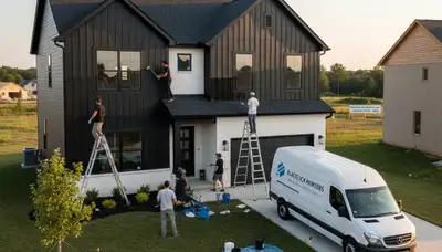Professional house painters working on exterior home repaint in Columbus, OH