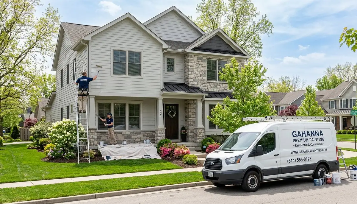 Professional house painters working on exterior home in Columbus, OH