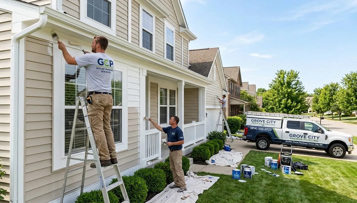 Professional house painters working on residential exterior in Columbus, OH