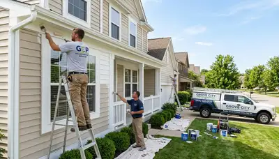 Professional house painters working on residential exterior in Columbus, OH