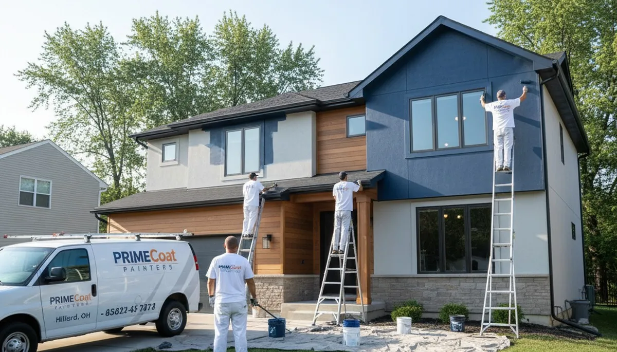 Professional house painters working on exterior home in Columbus, OH