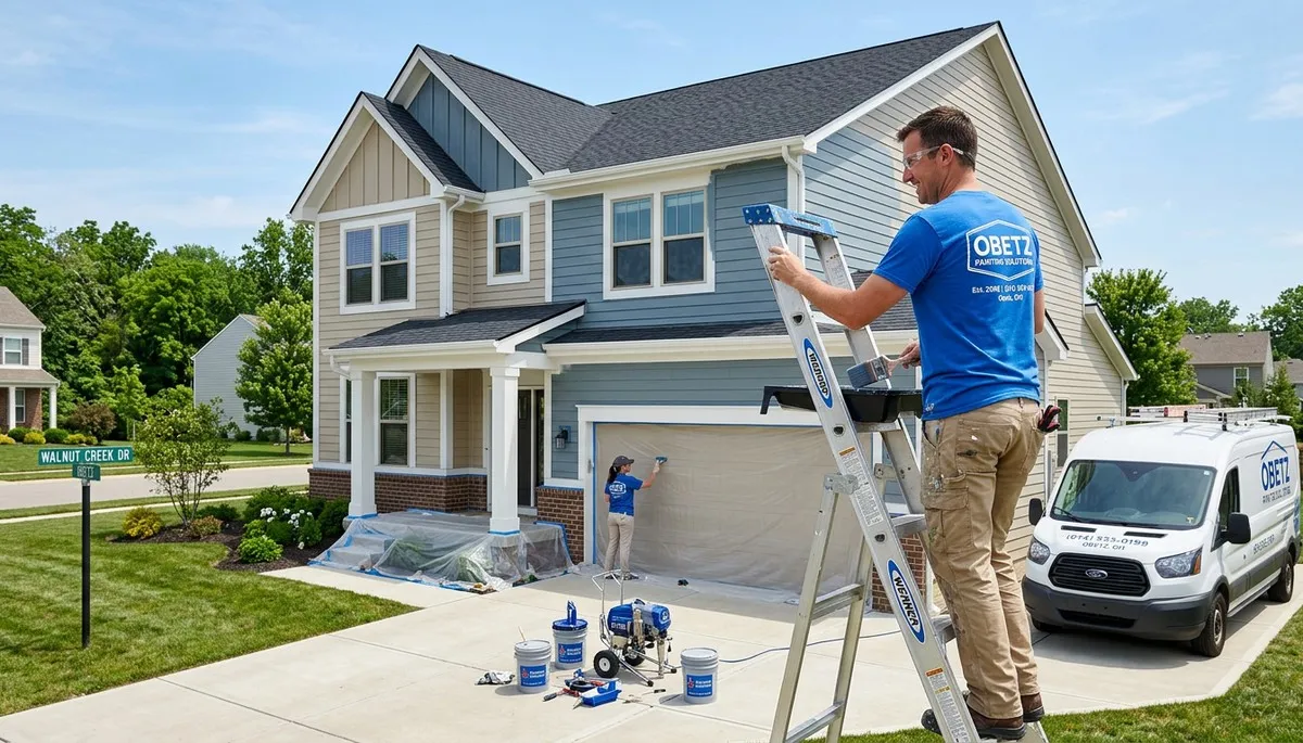 Professional house painters working on residential home exterior in Columbus, OH