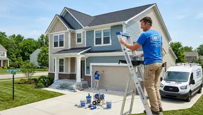 Professional house painters working on residential home exterior in Columbus, OH