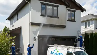 Professional pressure washing a Columbus OH home exterior for mildew and grime removal