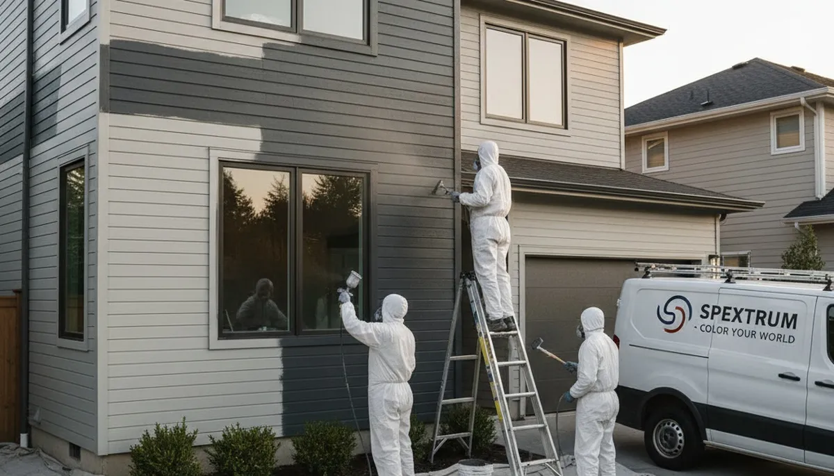 Professional siding painters working on a home exterior in Columbus, OH