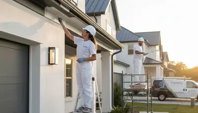 Professional trim and fascia painting on Columbus, OH home exterior by expert house painters