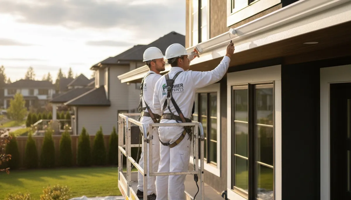Professional trim and fascia painting on a Columbus OH home exterior by expert house painters