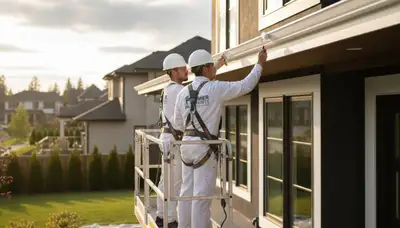 Professional trim and fascia painting on a Columbus OH home exterior by expert house painters
