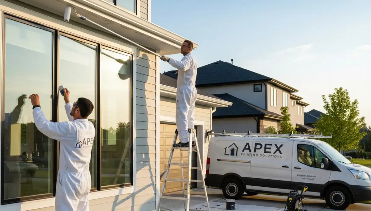 Professional trim and fascia painting on a residential home in Columbus, OH by expert house painters